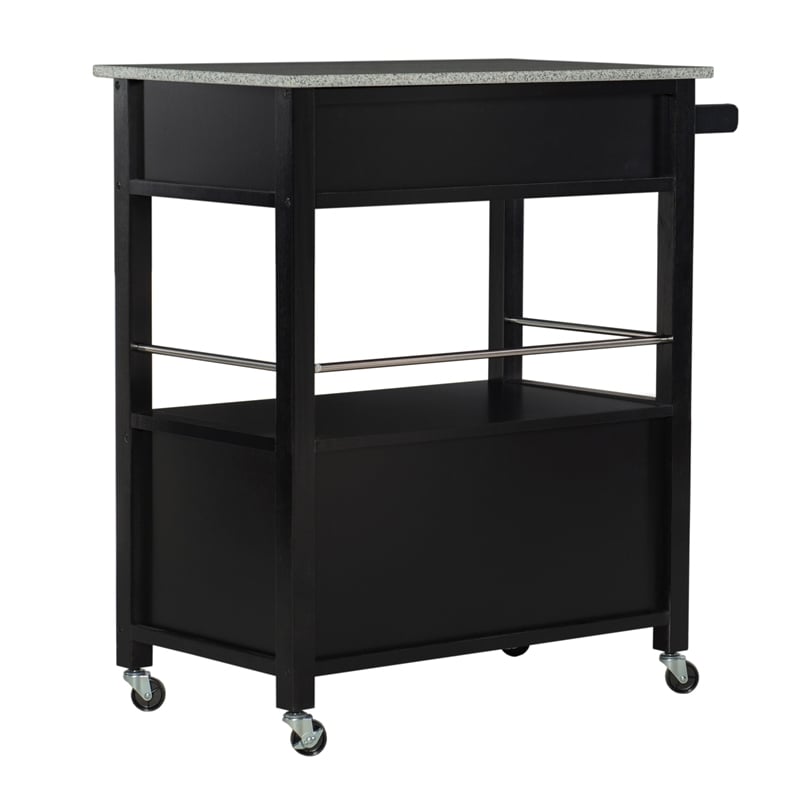 Riverbay Furniture Transitional Wood/Granite Top Kitchen Cart in Black