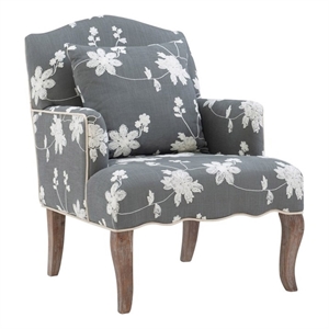 Riverbay Furniture 18&quot Traditional Fabric Floral Embroidered Arm Chair in Gray