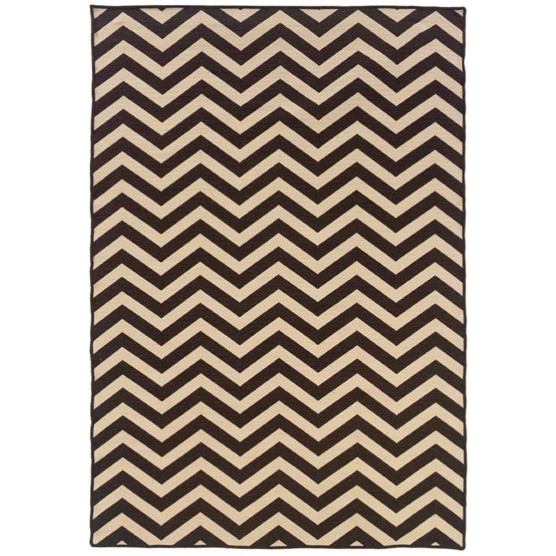 Riverbay Furniture 5' x 8' Hand Woven Chevron Wool Rug in Brown