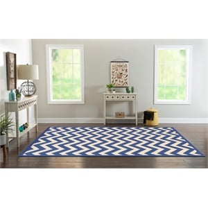 Riverbay Furniture 8' x 10' Hand Hooked Chevron Wool Rug in Navy
