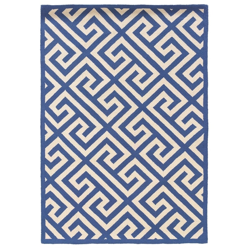 Riverbay Furniture 8' x 10' Hand Hooked Key Wool Rug in Navy