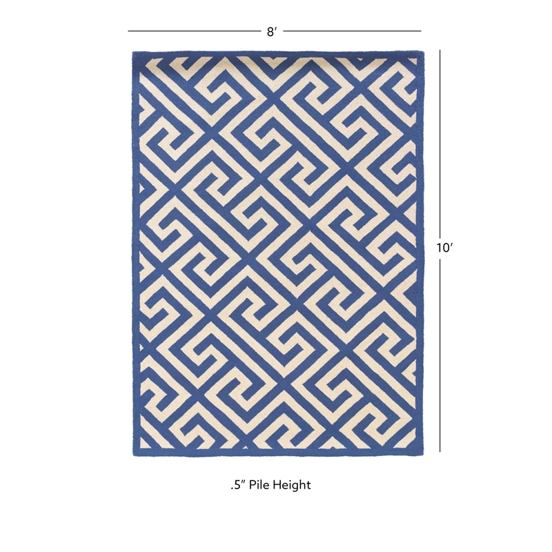Riverbay Furniture 8' x 10' Hand Hooked Key Wool Rug in Navy