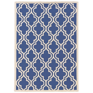 Riverbay Furniture 5' x 7' Hand Hooked Quatrefoil Wool Rug in Navy