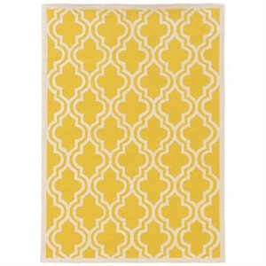 riverbay furniture hand hooked quatrefoil wool rug in yellow