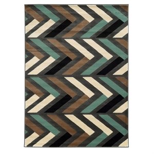 Riverbay Furniture 5'3&quot x 7' Herringbone Rug in Gray and Turquoise