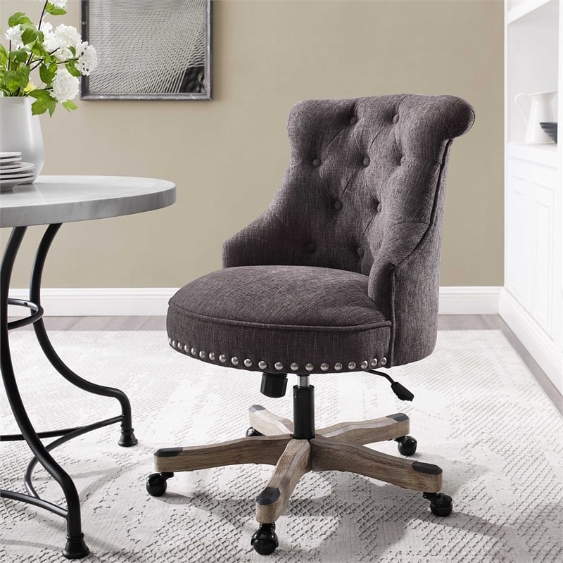 Riverbay Furniture Traditional Fabric Armless Swivel Office Chair in Gray