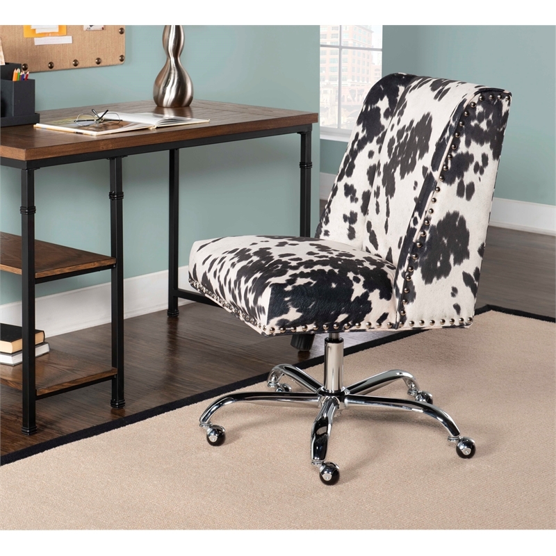 Riverbay Furniture Transitional Fabric Armless Cow Print Office Chair in Black