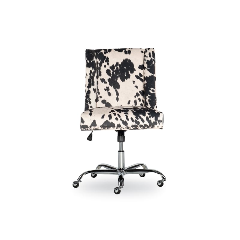 Riverbay Furniture Transitional Fabric Armless Cow Print Office Chair in Black