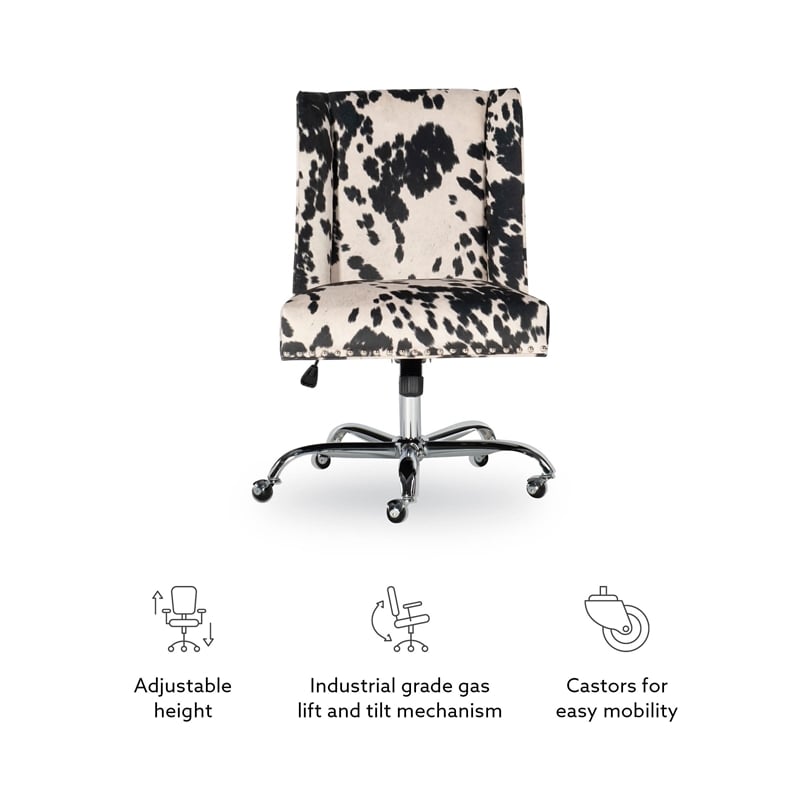 Riverbay Furniture Transitional Fabric Armless Cow Print Office Chair in Black