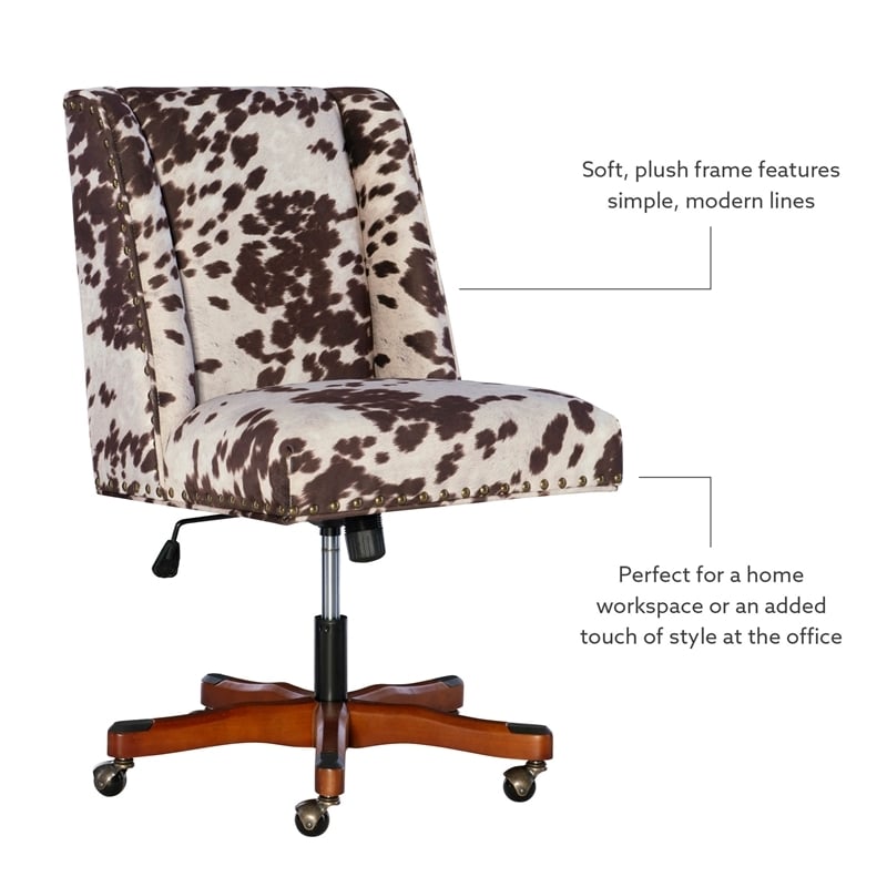 Riverbay Furniture Transitional Fabric Office Chair with Casters in Brown/Walnut