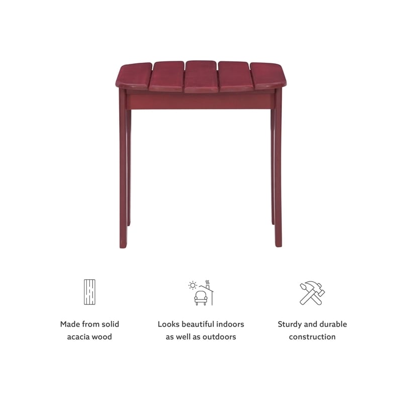 Riverbay Furniture Transitional Wood Outdoor Adirondack Side Table in Red