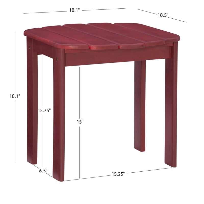 Riverbay Furniture Transitional Wood Outdoor Adirondack Side Table in Red