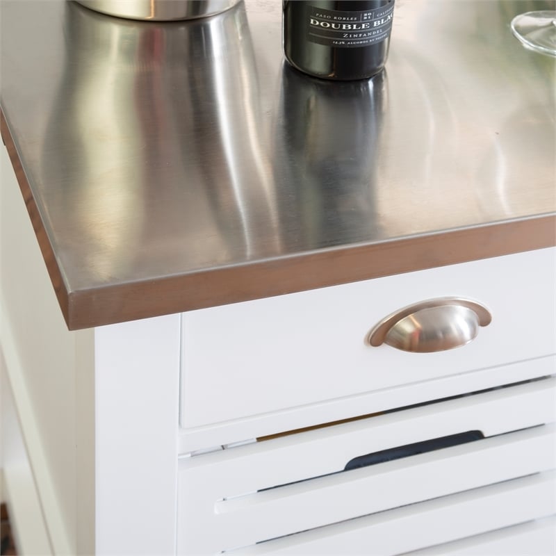 Riverbay Furniture Transitional Wood/Stainless Steel Top Kitchen Cart in White