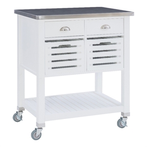 Riverbay Furniture Transitional Wood/Stainless Steel Top Kitchen Cart in White