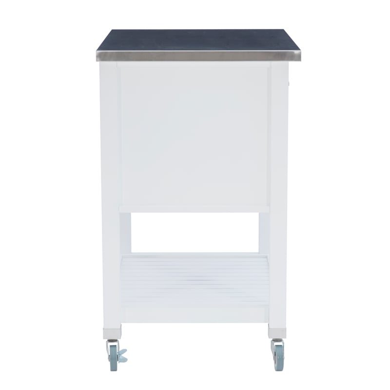 Riverbay Furniture Transitional Wood/Stainless Steel Top Kitchen Cart in White