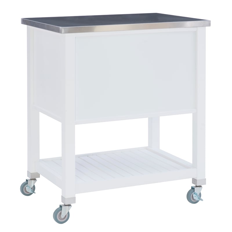 Riverbay Furniture Transitional Wood/Stainless Steel Top Kitchen Cart in White