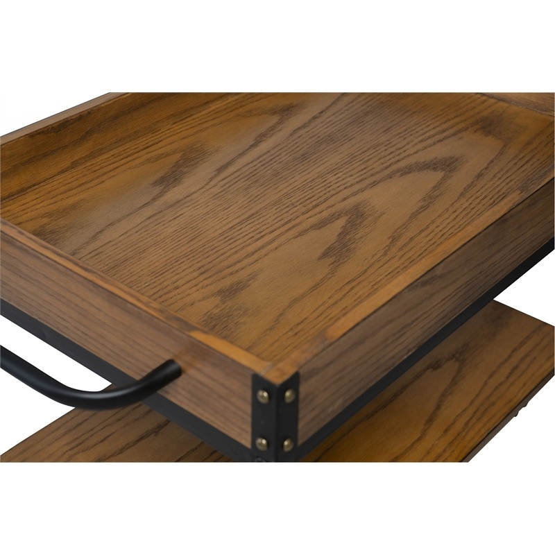 Riverbay Furniture Wood Rolling Bar Cart with Wine and Glass Rack in Black