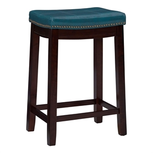 Riverbay Furniture 26&quot Transitional Wood/Faux Leather Counter Stool in Blue