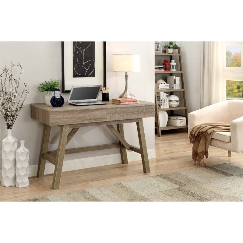 Riverbay Furniture 2-Drawer Small Transitional Wood Space Desk in Gray Wash