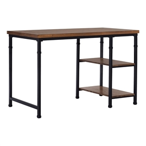 Riverbay Furniture Transitional Wood Desk with 2 Shelves in Brown Stained/Black