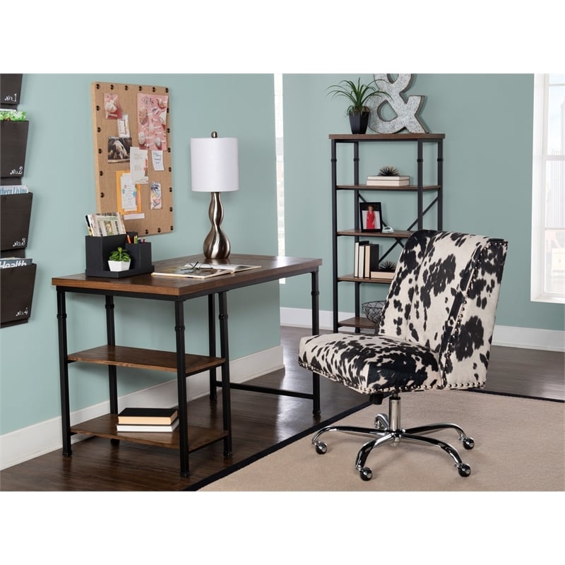 Riverbay Furniture Transitional Wood Desk with 2 Shelves in Brown Stained/Black