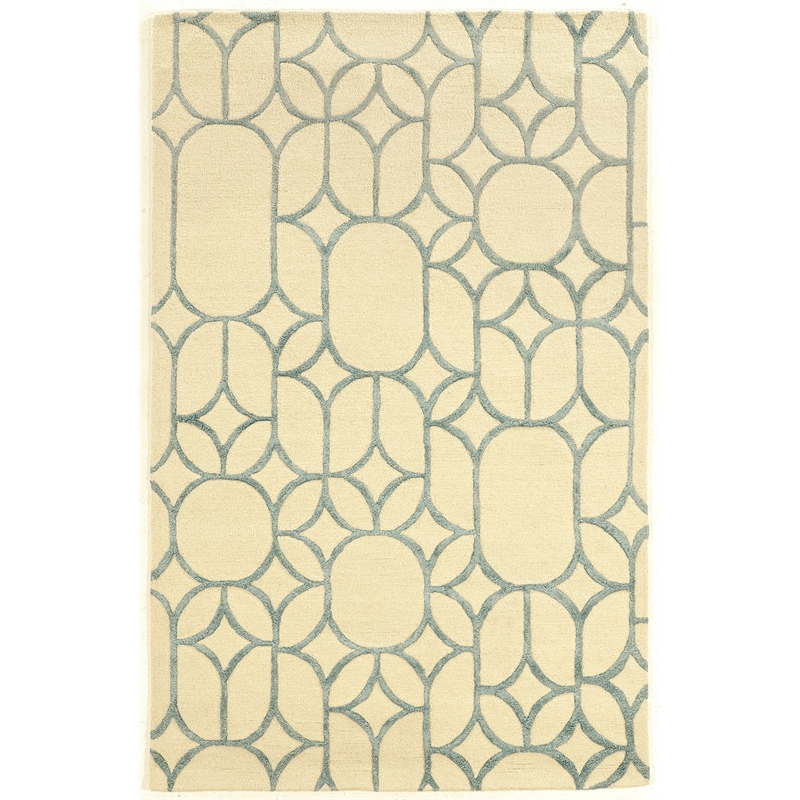 Riverbay Furniture 2' x 3' Hand Tufted Rug in Ivory and Turquoise