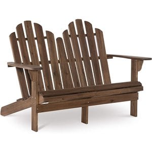 Riverbay Furniture 14.5&quot Coastal Wood Outdoor Double Bench in Brown