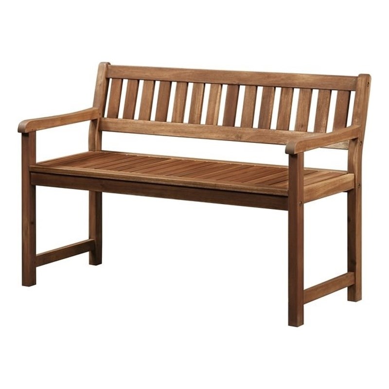 Riverbay Furniture Patio Wood Bench in Brown Teak
