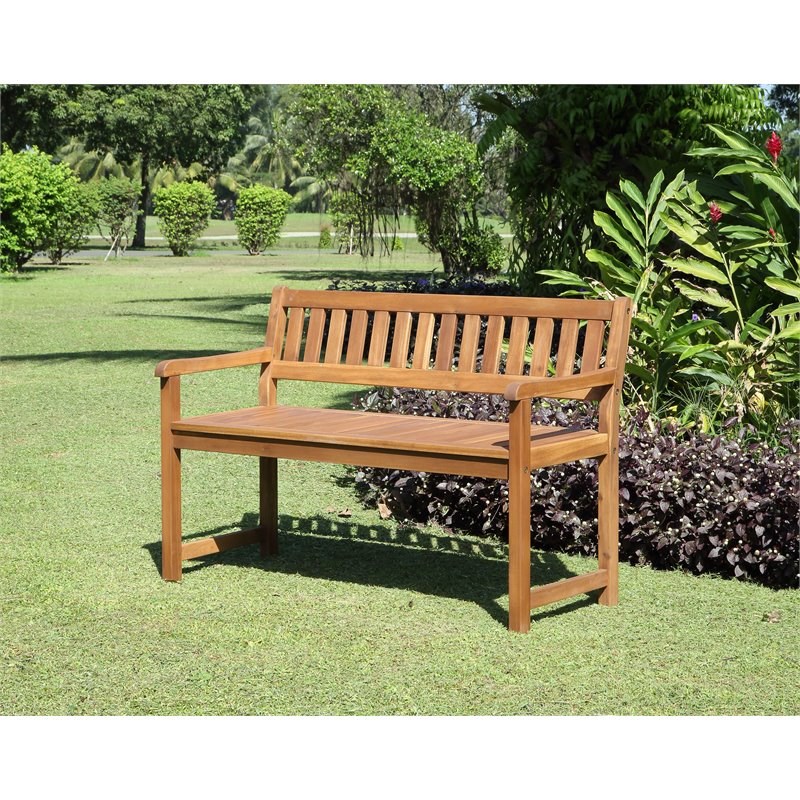 Riverbay Furniture Patio Wood Bench in Brown Teak