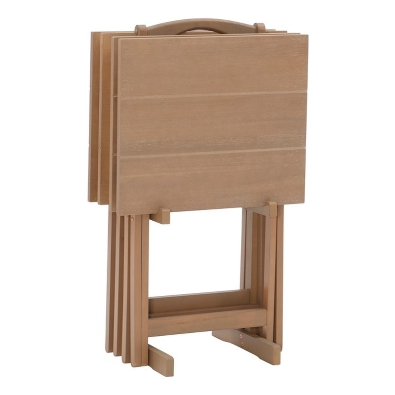 Riverbay Furniture 5-Piece Transitional Wood Tray Table Set in Gray