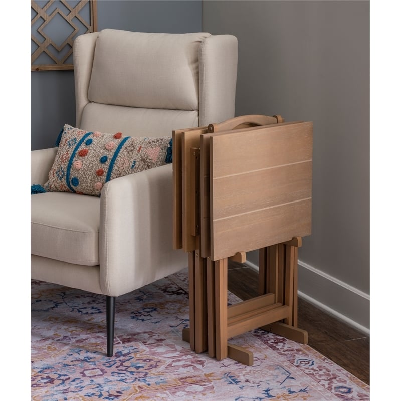 Riverbay Furniture 5-Piece Transitional Wood Tray Table Set in Gray