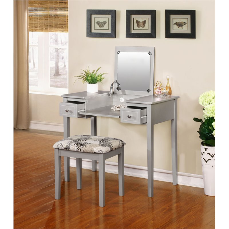 Riverbay Furniture 2 Piece Bedroom Vanity Set in Silver