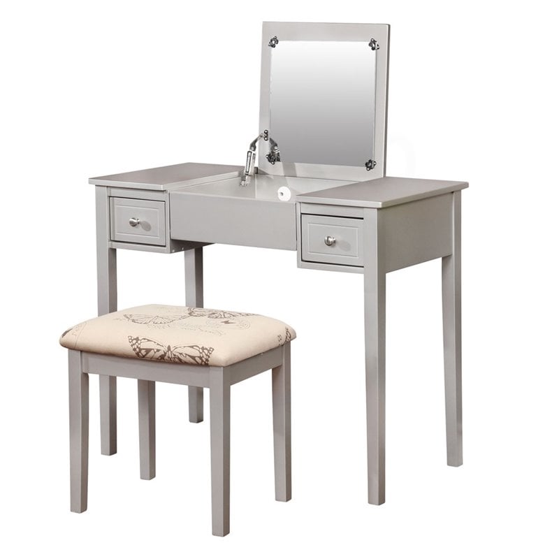Riverbay Furniture 2 Piece Bedroom Vanity Set in Silver