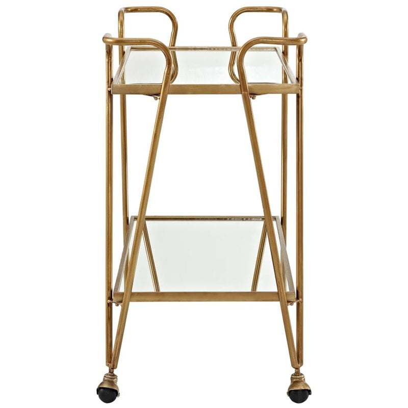 Riverbay Furniture Mid-Century Mirrored Bar Cart in Gold