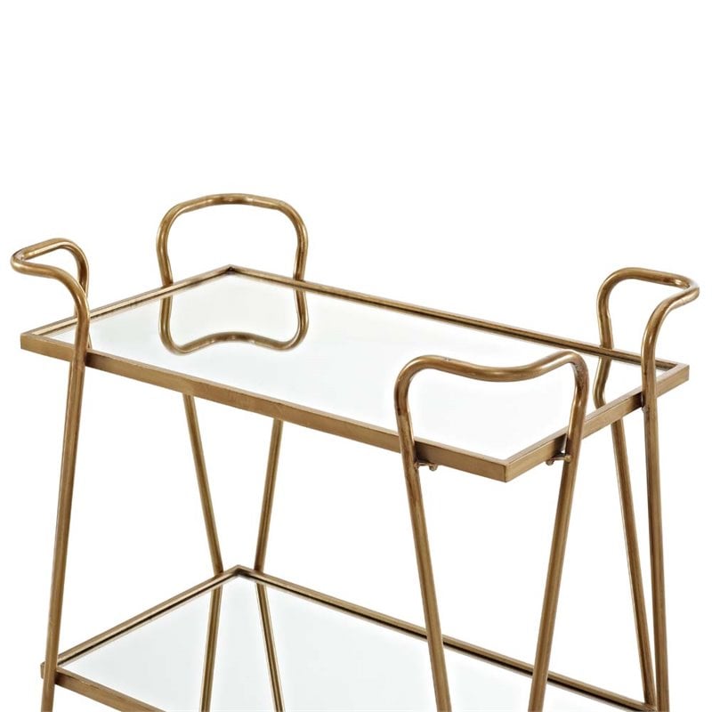 Riverbay Furniture Mid-Century Mirrored Bar Cart in Gold