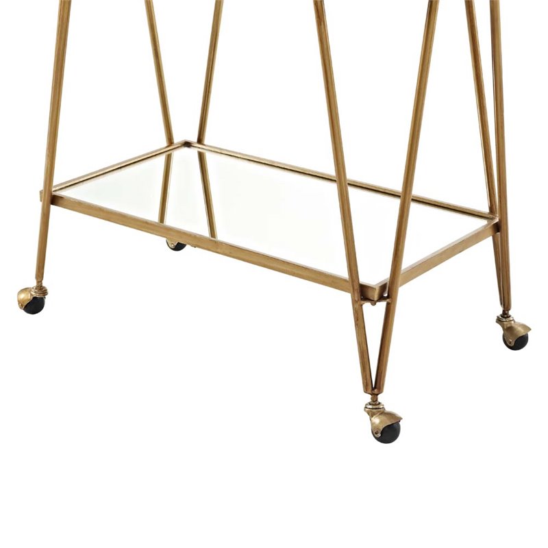 Riverbay Furniture Mid-Century Mirrored Bar Cart in Gold
