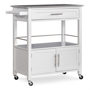 Riverbay Furniture Transitional Wood/Granite-Top Kitchen Cart in Bright White