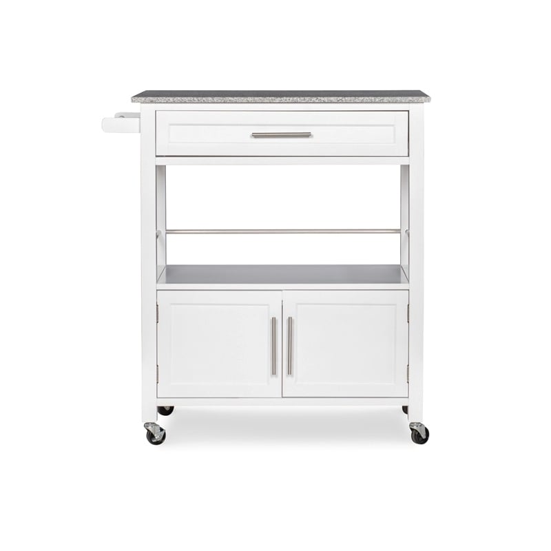 Riverbay Furniture Transitional Wood/Granite-Top Kitchen Cart in Bright White