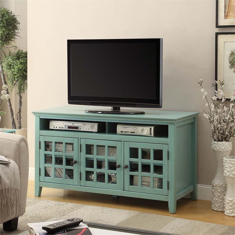 Riverbay Furniture Tv Stand In Distressed Antique Turquoise Rf 1598704
