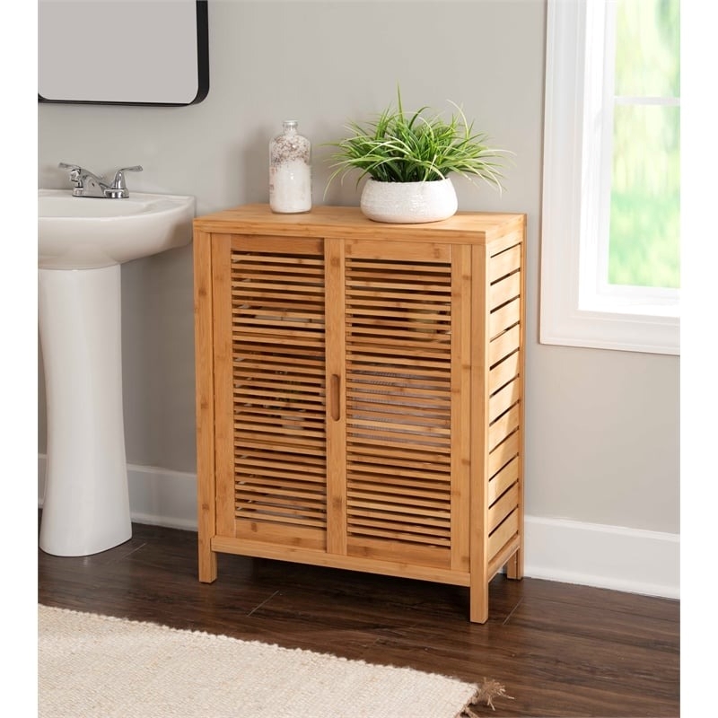 Riverbay Furniture 2-Door & 3-Shelf Bamboo Floor Cabinet in Natural Brown