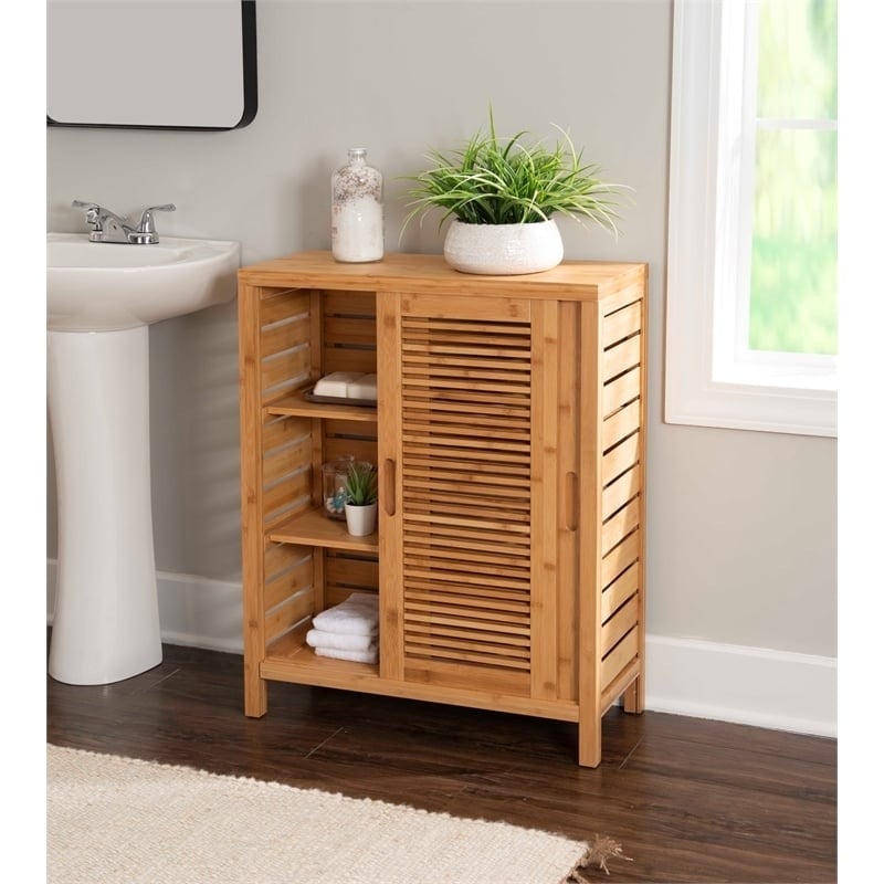 Riverbay Furniture 2-Door & 3-Shelf Bamboo Floor Cabinet in Natural Brown