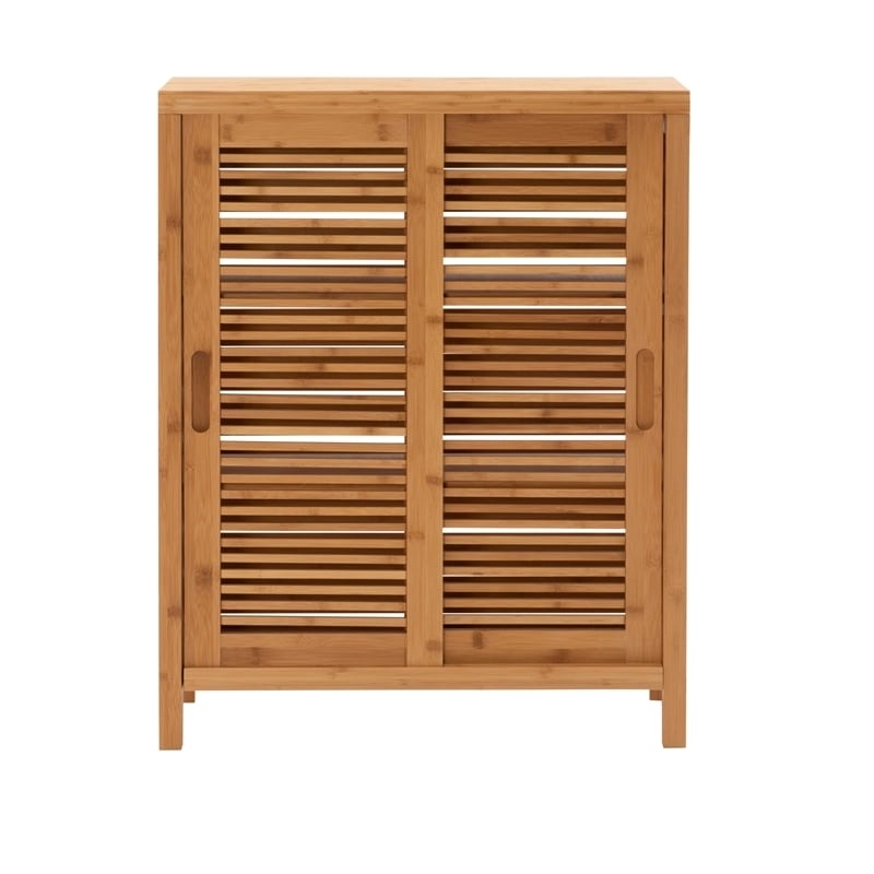Riverbay Furniture 2-Door & 3-Shelf Bamboo Floor Cabinet in Natural Brown