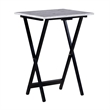 Riverbay Furniture 5-Piece Marble Folding Tray Table Set w/ Stand in White/Black