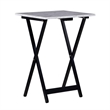Riverbay Furniture 5-Piece Marble Folding Tray Table Set w/ Stand in White/Black