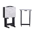 Riverbay Furniture 5-Piece Marble Folding Tray Table Set w/ Stand in White/Black