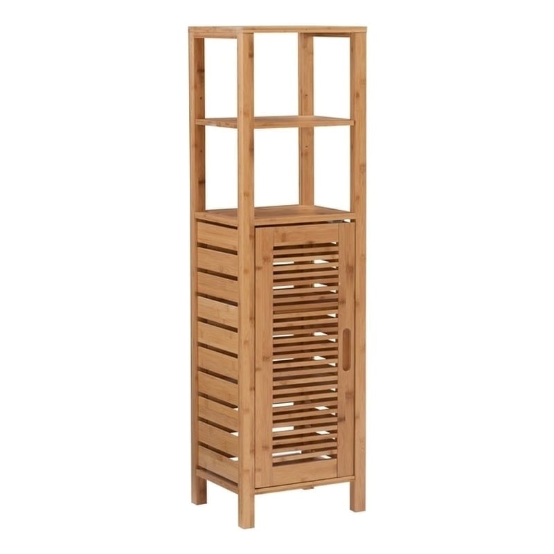 Riverbay Furniture Transitional Bamboo Tower with 5 Spacious Shelves in Brown