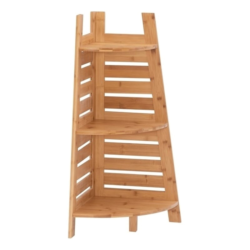 Riverbay Furniture Transitional Bamboo Corner Shelf in Natural Brown