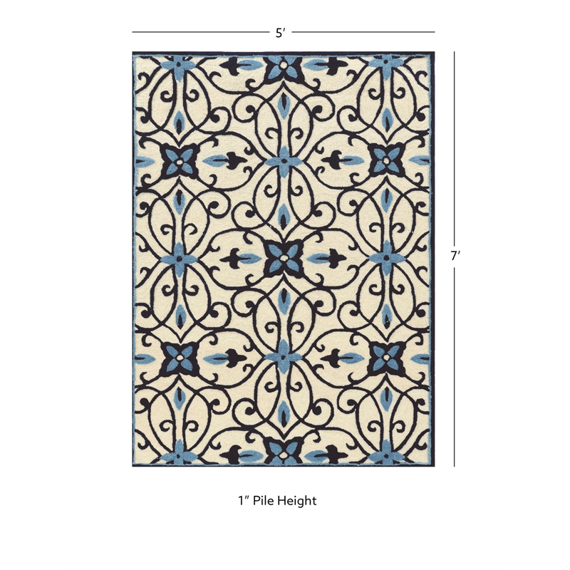 Riverbay Furniture 5' x 7' Hand Tufted Rug in Blue and Cream