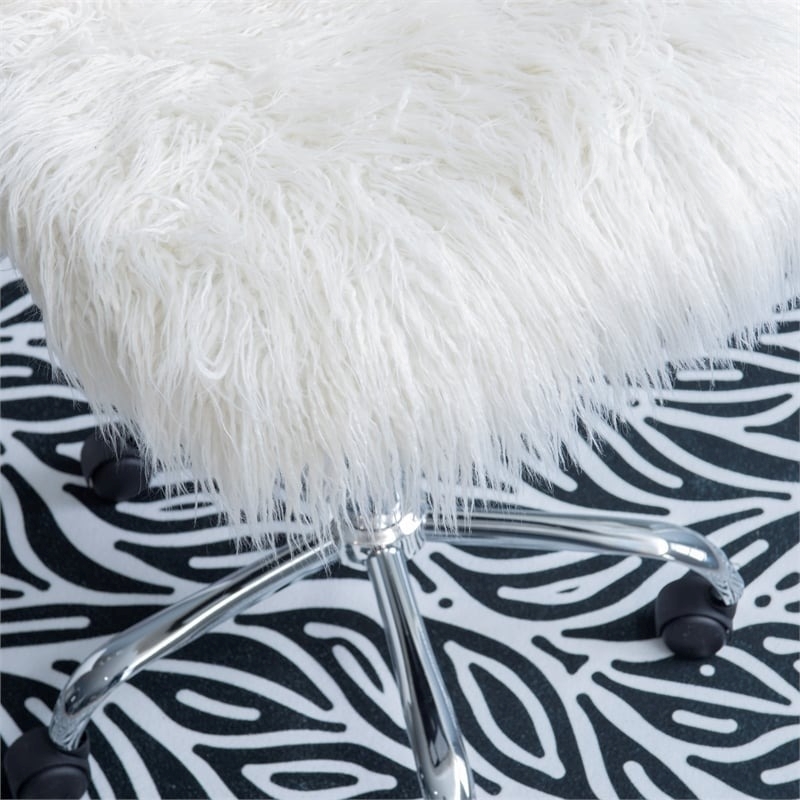 Riverbay Furniture Transitional Faux Fur Fabric Swivel Office Chair in White