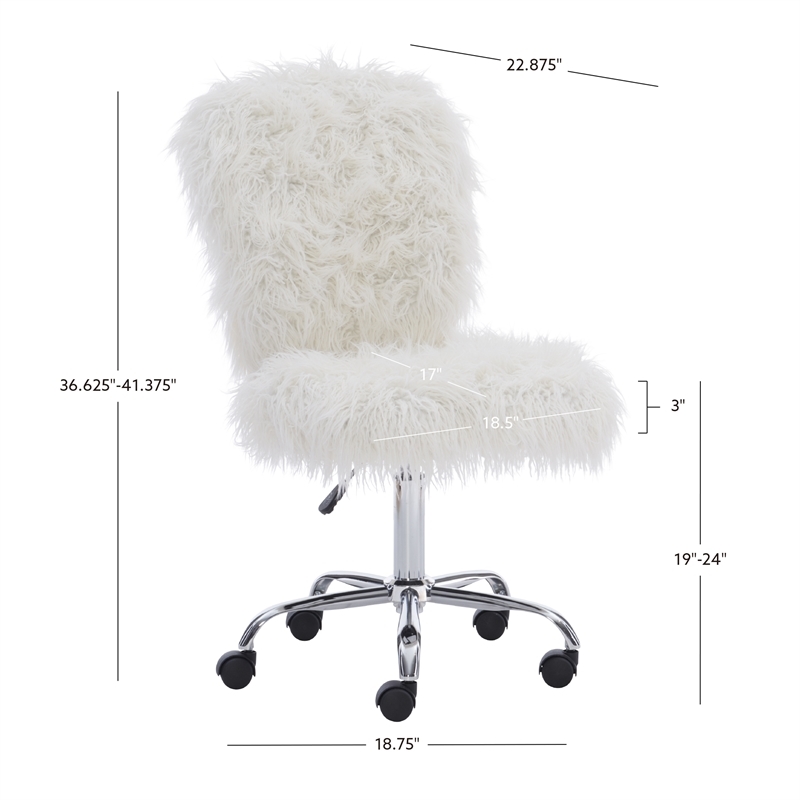 Riverbay Furniture Transitional Faux Fur Fabric Swivel Office Chair in White